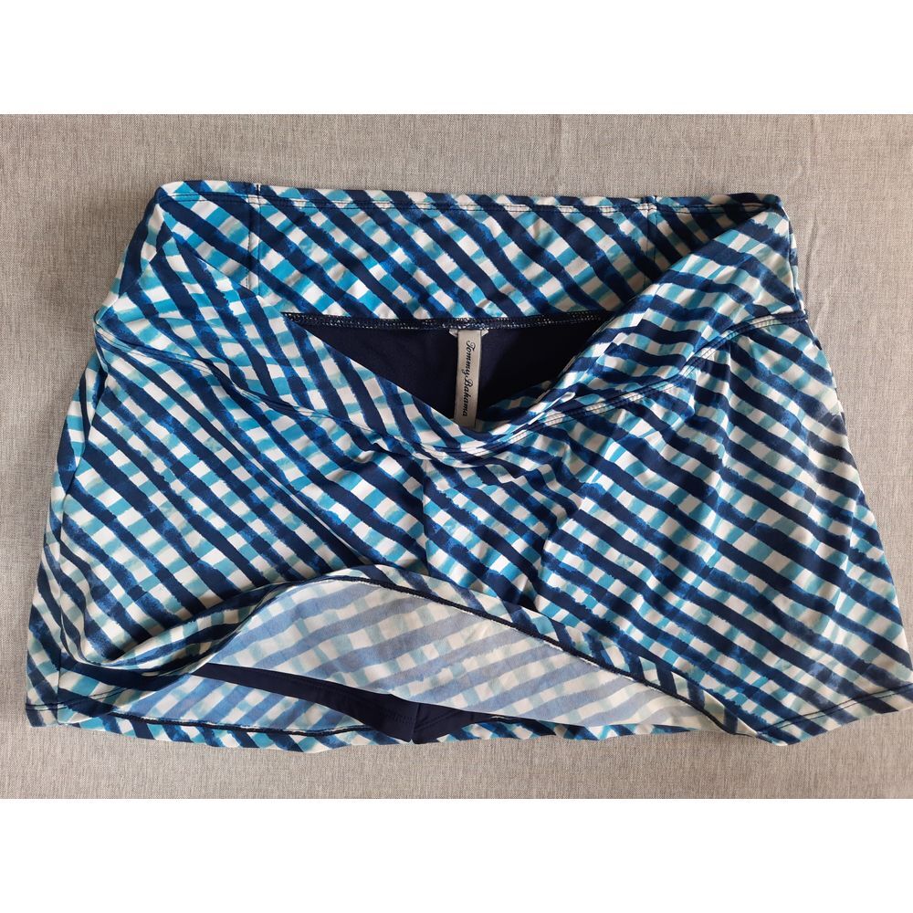 Tommy Bahama Women's Large Blue/Multicolor Plaid Performance Stretch‎ Mini Skirt